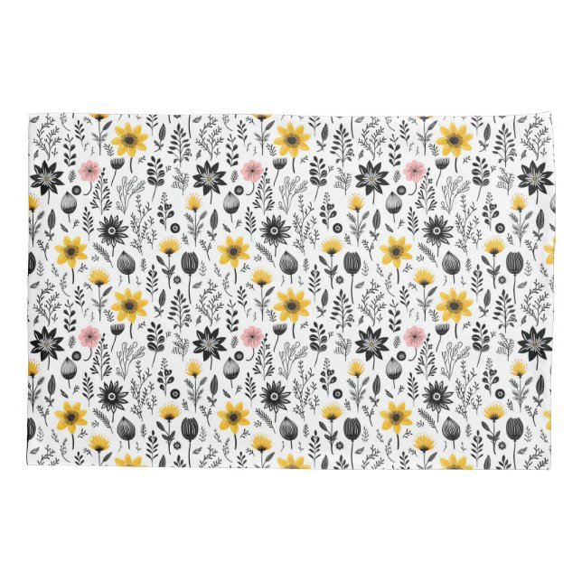 Black and White Wildflower Pattern Pillowcase (Back)