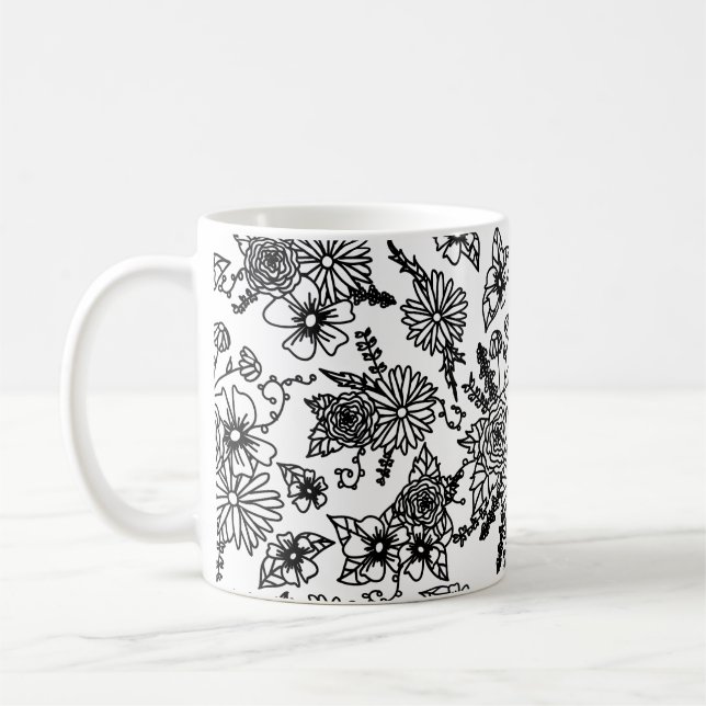 Black and White Wildflower print Mug (Left)