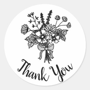 Black and White Wildflower Thank You Sticker