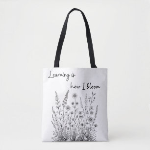 Black and White Wildflowers Blooming Tote Bag