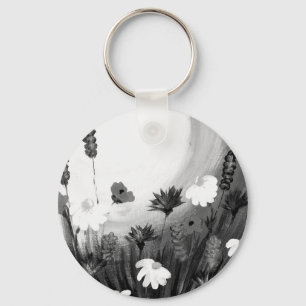 Black and White wildflowers Key Ring
