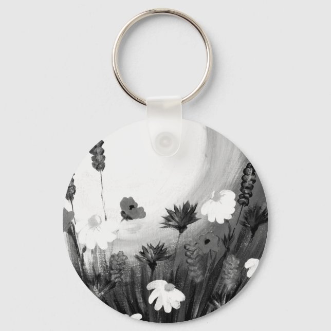 Black and White wildflowers Key Ring (Front)