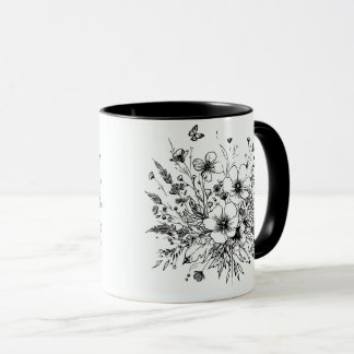 Black and White Wildflowers Mug