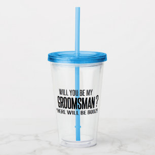black and white will you be my groomsman? wedding acrylic tumbler