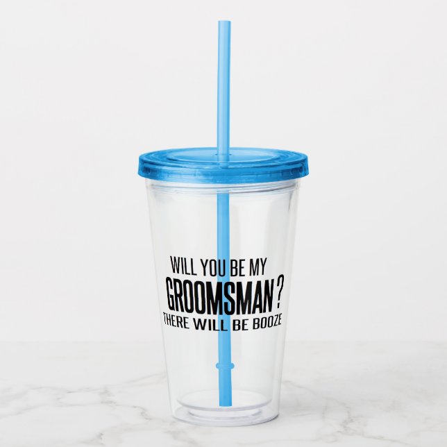 black and white will you be my groomsman? wedding acrylic tumbler (Front)
