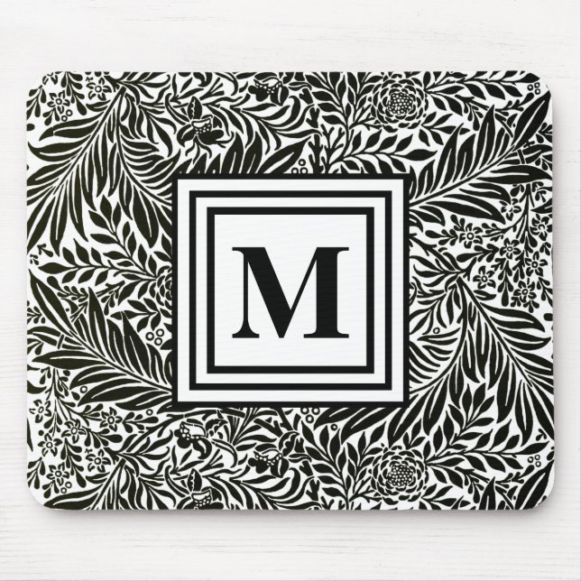 Black and White William Morris Monogram Initial Mouse Mat (Front)