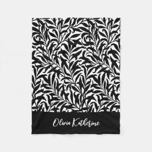 Black and White Willow Bough Monogrammed Fleece Blanket