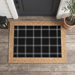 Black and White Windowpane Check Doormat
