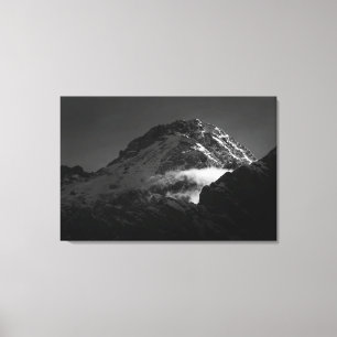 Black and white windy snowy mountain canvas print