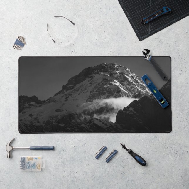 Black and white windy snowy mountain desk mat (Workstation)