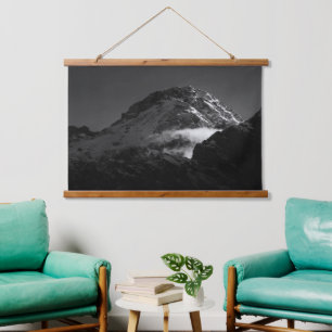Black and white windy snowy mountain hanging tapestry