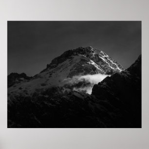 Black and white windy snowy mountain poster