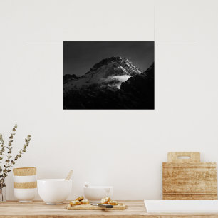 Black and white windy snowy mountain poster