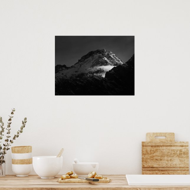 Black and white windy snowy mountain poster (Kitchen)