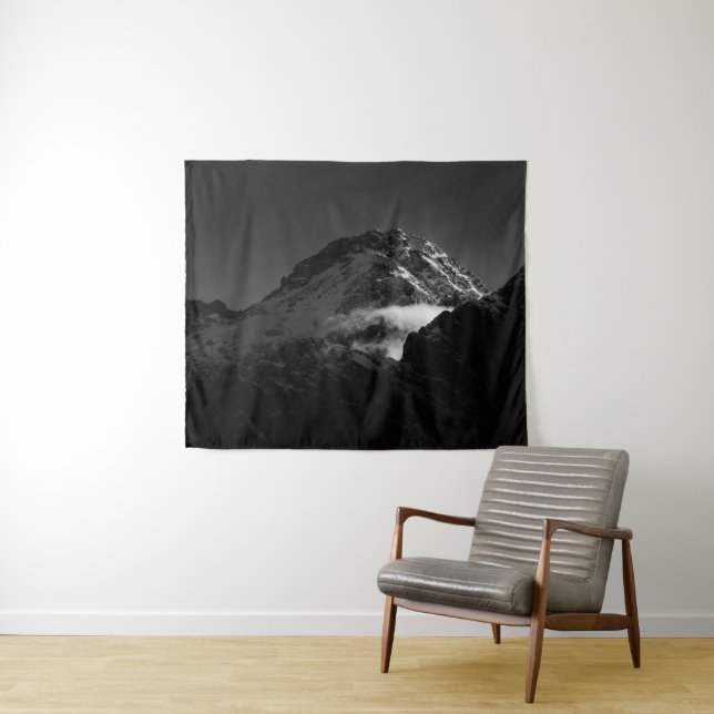 Black and white windy snowy mountain tapestry (In Situ (Horizontal))