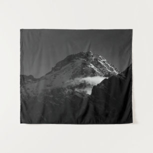 Black and white windy snowy mountain tapestry