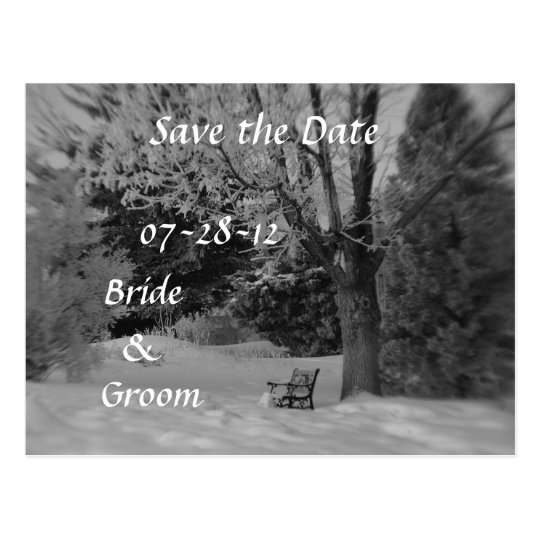 Black and White Winter Bench Wedding Postcards