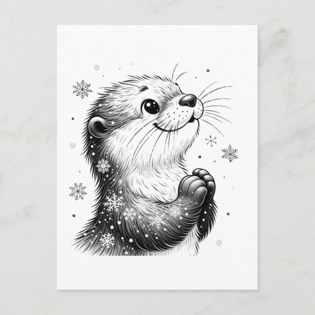Black and White Winter Otter Postcard (Front)