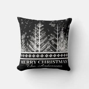 Black and White Winter Scene Holiday Cushion