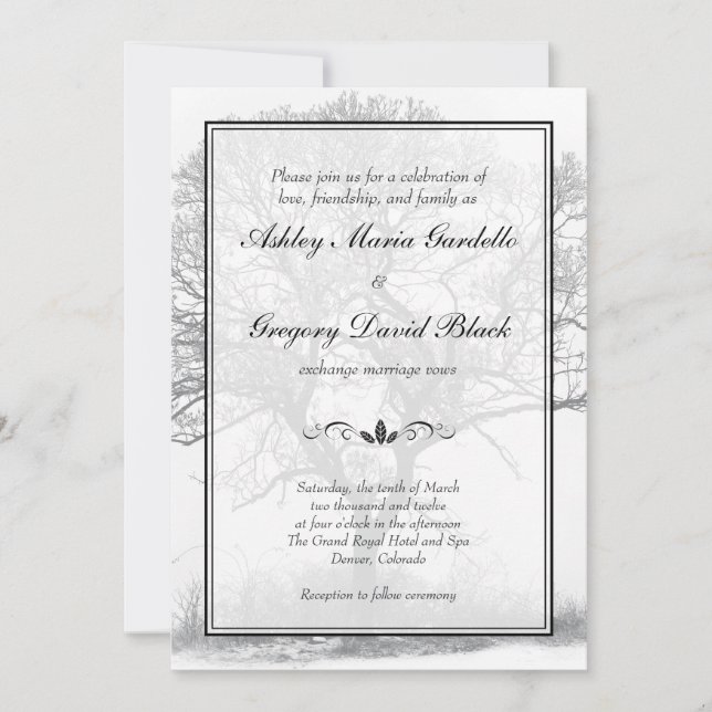 Black and White Winter Tree Wedding Invitation (Front)