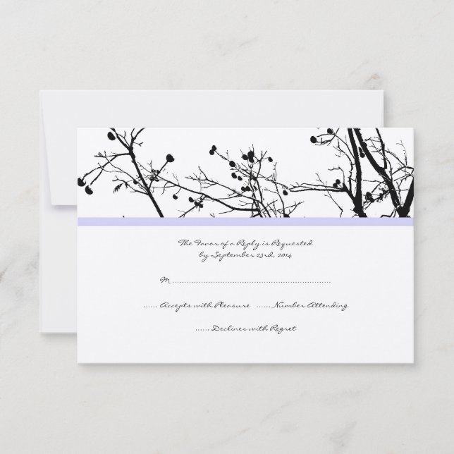 Black and White Winter Tree Wedding RSVP Card (Front)