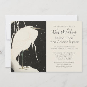 Black And White Winter Wedding White Heron Invitation