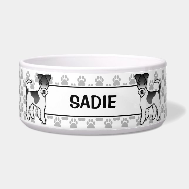 Black And White Wire Fox Terrier And Paws & Name (Front)