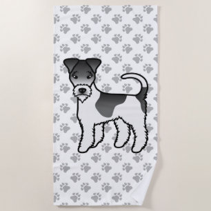 Black And White Wire Fox Terrier Cute Cartoon Dog Beach Towel
