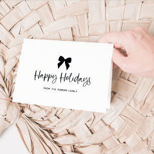 Black and White with Bow Happy Holidays Holiday Card