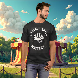 Black and White with Brain - Mental Health Matters T-Shirt