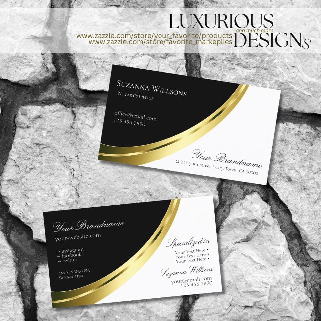 Black and White with Decorative Gold Decor Modern Business Card (Creator Uploaded)