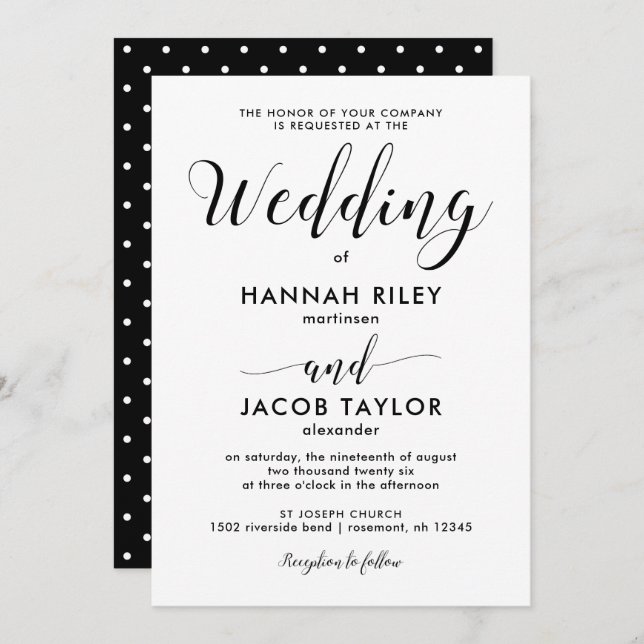 Black and White with Dots Wedding Invitation (Front/Back)