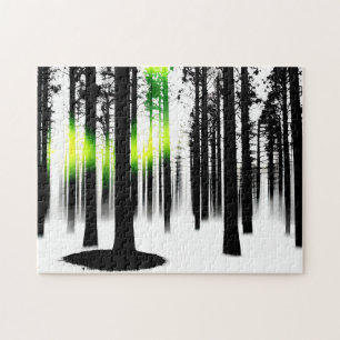 Black and White with Green Glow of the Forest Jigsaw Puzzle