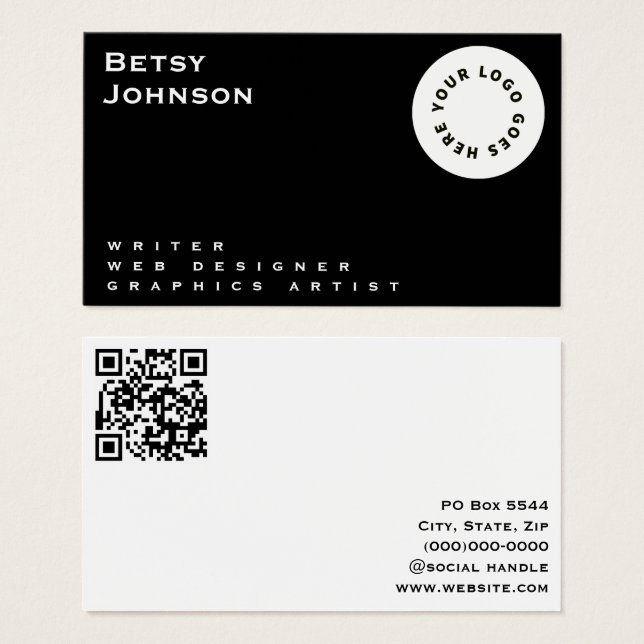 Black and White with Logo & QR code Business Card (Front & Back)