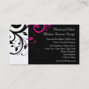 Black and White with Magenta Swirl Accent Business Card