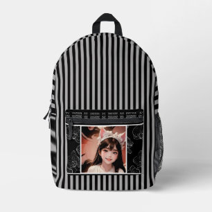 black and white with photo with personalisation printed backpack