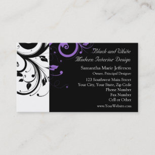 Black and White with Purple Swirl Accent Business Card