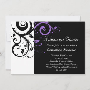 Black and White with Purple Swirl Accent Invitation