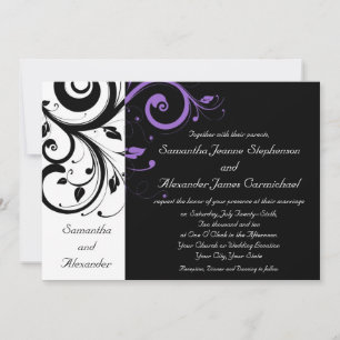 Black and White with Purple Swirl Accent Invitation