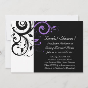 Black and White with Purple Swirl Accent Invitation