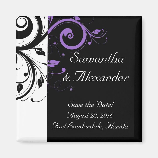 Black and White with Purple Swirl Accent Magnet (Front)