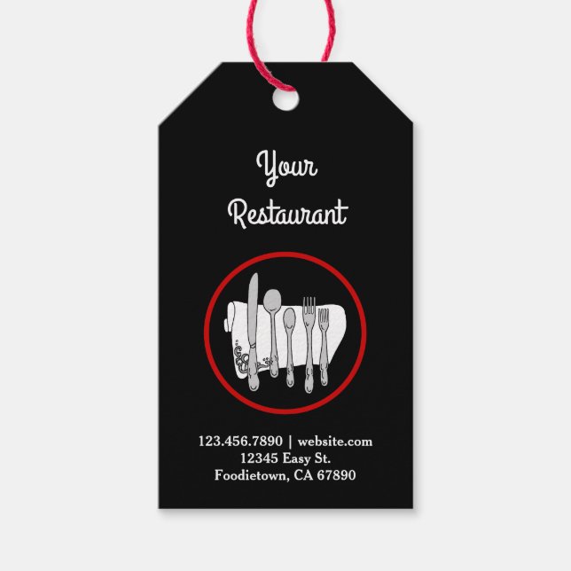 Black and White with Red Custom Restaurant Tag (Front)