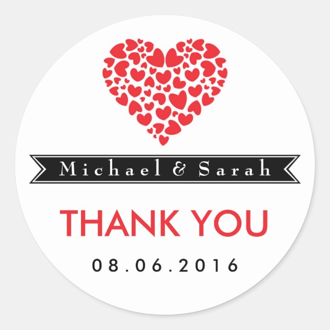Black and White with Red Heart Wedding Sticker (Front)