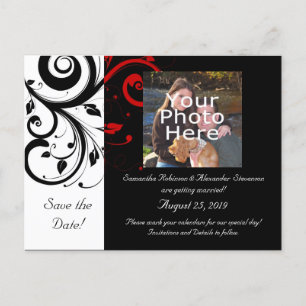 Black and White with Red Reverse Swirl Announcement Postcard