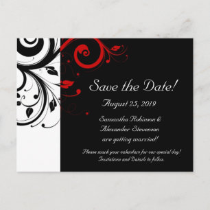 Black and White with Red Reverse Swirl Announcement Postcard