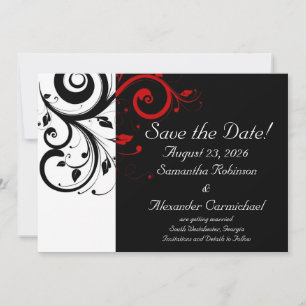 Black and White with Red Reverse Swirl Save The Date