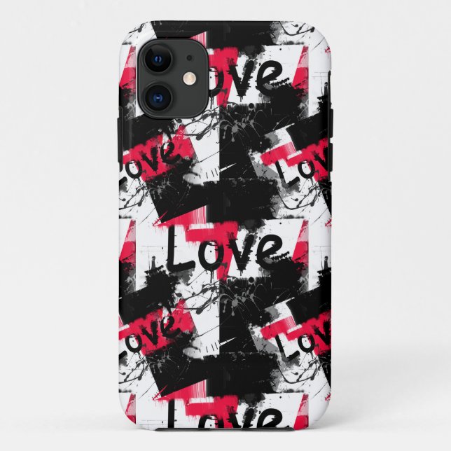 Black and white with red spots love pattern Case-Mate iPhone case (Back)