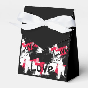 Black and white with red spots love pattern favour box