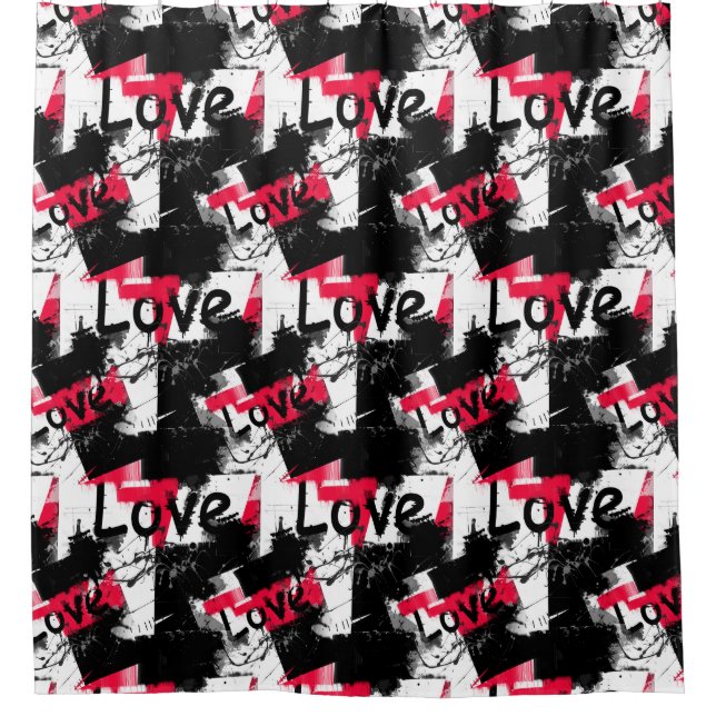 Black and white with red spots love pattern shower curtain (Front)