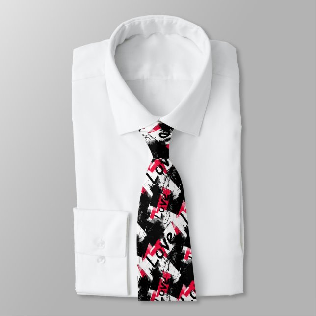 Black and white with red spots love pattern tie (Tied)